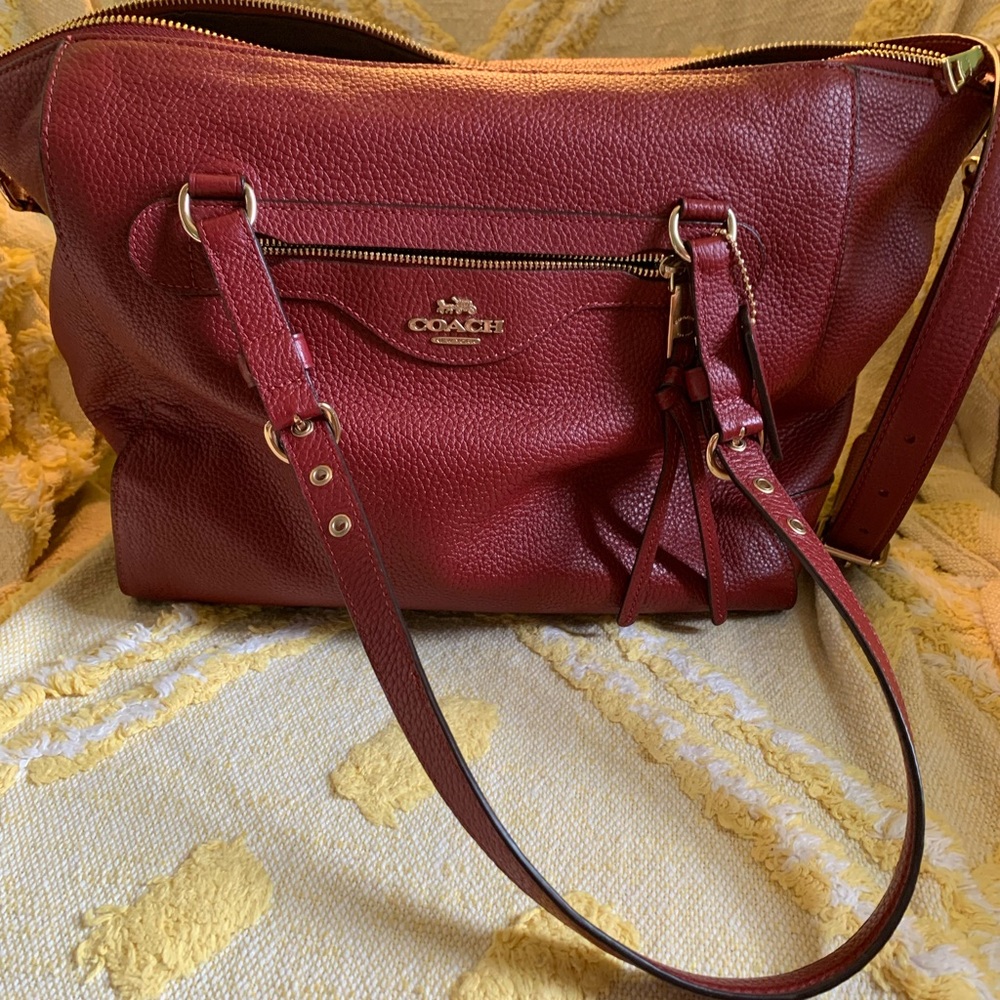 Coach Red Leather Shoulder Bag with Signature Logo